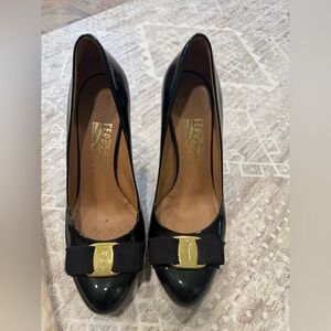 Salvatore Ferragamo Black Heels with Gold Accent